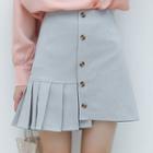 Pleated Hem Buttoned A-line Skirt