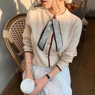 Tie Neck Cardigan Beige - One Size