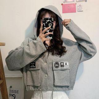 Applique Drawstring Cropped Hoodie