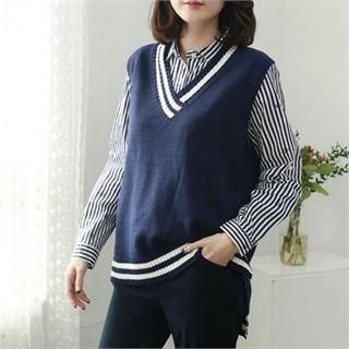 Sleeveless Contrast-trim Dip-back Sweater