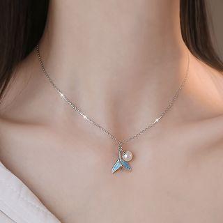 Mermaid Tail Faux Pearl Pendant Sterling Silver Necklace