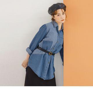 Long Sleeve Color Block Denim Shirt