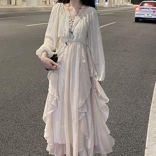 Ruffle Trim Overall Dress