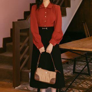 Set : Plain Single-breasted Shirt + Skirt