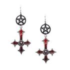 Inverted Cross Drop Earring 1 Pair - Inverted Cross Drop Earring - Black & Silver & Red - One Size