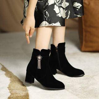 Flower Detail Block Heel Short Boots