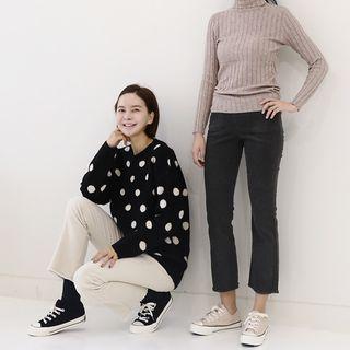 Fray-hem Corduroy Boot-cut Pants