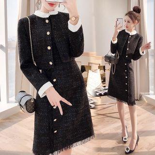 Set: Jacket + Sleeveless Tasseled A-line Dress
