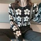 Polo-neck Flower Sweater