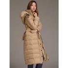 Belted Hooded Duck-down Padded Long Coat