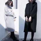 Button Long Coat Pullover - Dog Head - Almond - M