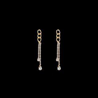 Rhinestone Drop Sterling Silver Ear Stud 1 Pair - 925 Silver Needle - Earring - One Size