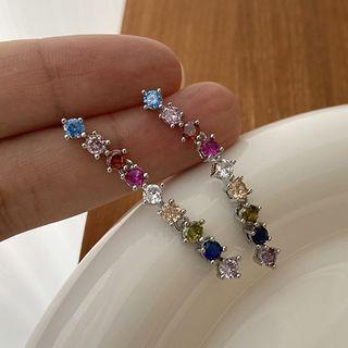 Rhinestone Alloy Earring 1 Pair - E26 - Silver - One Size