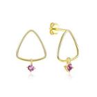 925 Sterling Silver Gold Plated Fashion Simple Geometric Triangle Earrings And Ear Studs With Purple Austrian Element Crystal Golden - One Size