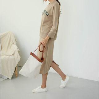 Set: Letter Printed Sweatshirt + H-line Skirt