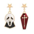 Halloween Ghost Coffin Asymmetrical Dangle Earring 1 Pair - 925 Silver Stud - Ghost & Coffin - Gold - One Size