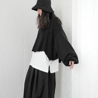 Mock Two-piece Long-sleeve Color Block Sweatshirt