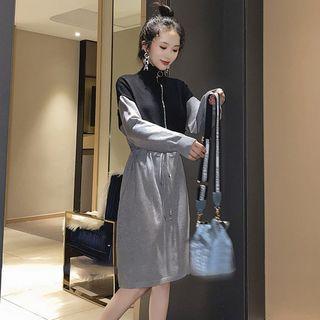 Zip Color Block Midi Sweater Dress