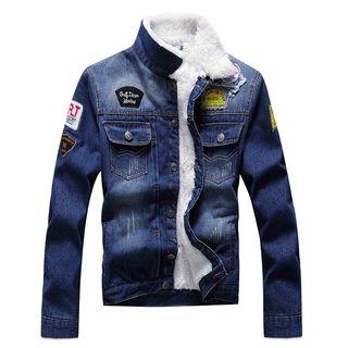 Fleece-lined Applique Denim Jacket