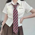 Short-sleeve Lettering Shirt / Neck Tie / Pleated A-line Skirt / Set