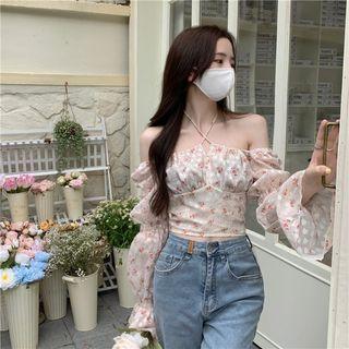 Cold Shoulder Floral Top Floral - Pink & Light Pink - One Size