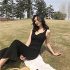 Sleeveless Button Accent Boot Cut Jumpsuit