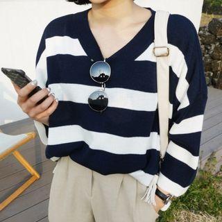 Color Block Sweater Navy Blue - One Size