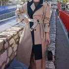 Contrast Trim Midi Trench Coat