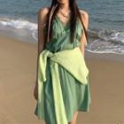 Spaghetti-strap Lace Trim Mini A-line Dress / Cardigan