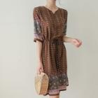 Drawcord-waist Paisley Dress