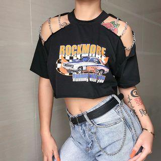 Cold Shoulder Short-sleeve Crop T-shirt
