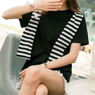 Plain T-shirt With Detachable Stripe Hood