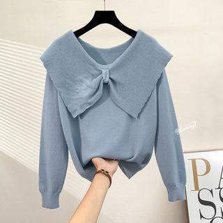 Long-sleeve Bow-neck Knit Top