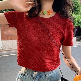 Cropped Short-sleeve Knitted Top