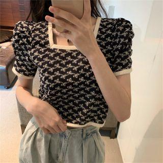 Embroidered Short-sleeve Knit Top As Shown In Figure - One Size
