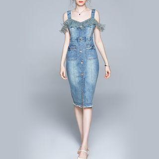 Cold Shoulder Mini Sheath Denim Dress
