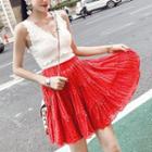 Set: V-neck Sleeveless Knit Top + A-line Skirt