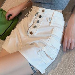 High-waist Applique Denim Hot Pants