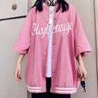 Couple Matching Elbow-sleeve Lettering Button-up Jacket