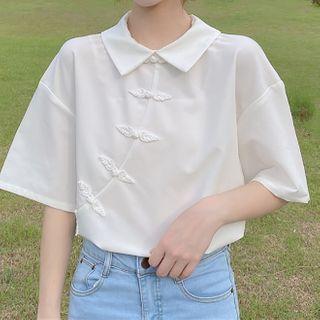 Frog-button Elbow-sleeve Shirt