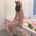 Loungewear Set: Bear Accent Fleece Hoodie + Pants