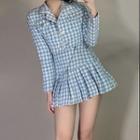 Double Breasted Plaid Jacket / Mini Skirt