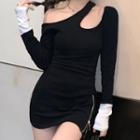 Cold-shoulder Mini Bodycon Dress Black - One Size