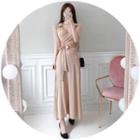 Open-placket Wrap-front Long Dress