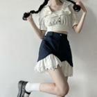 Short-sleeve Crop Top / Two Tone Shorts / Short-sleeve Button-up Mini Dress
