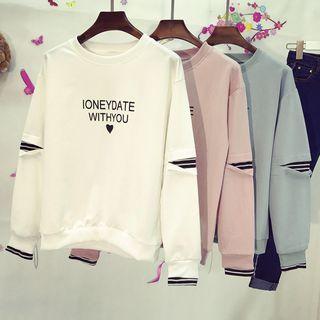 Mock Two Piece Lettering Striped Pullover