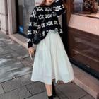 Flower Print Sweater / Midi A-line Skirt