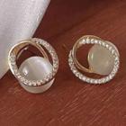 Rhinestone Bead Stud Earring C-668 - 1 Pair - Gold & White - One Size