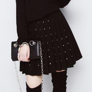 Pleated Studded A-line Skirt