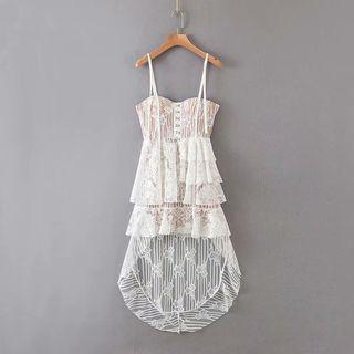 Spaghetti-strap Lace Dip-back A-line Dress